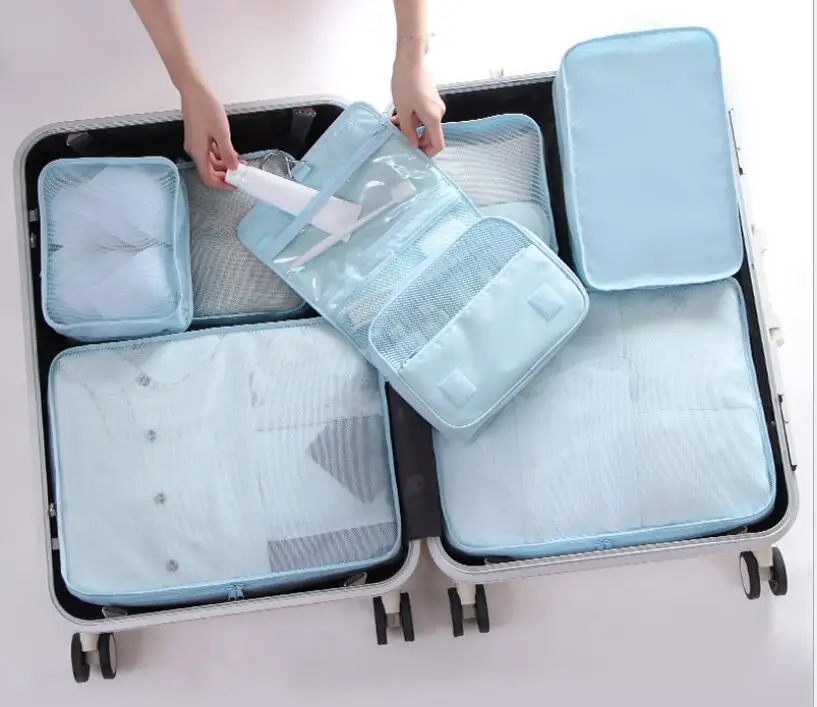 Custom Waterproof Foldable Luggage Organizer Bag Set lightweight portable Travel Packing Cube Bag Set
