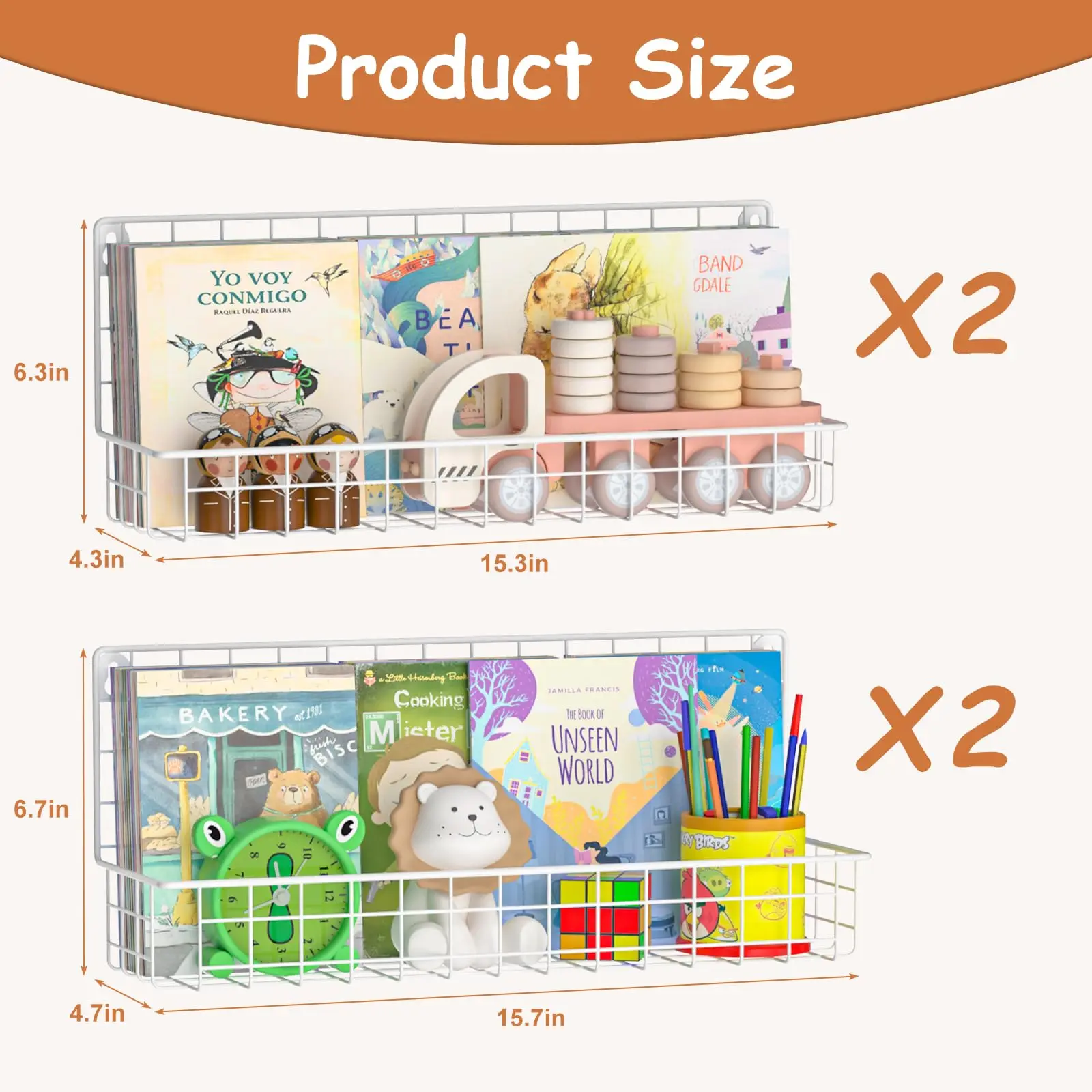 Hot sale Floating Book Wall Mounted Metal Kids Bookshelf Display Stand Open rack shelf for Kids Nursery Toddler Classroom