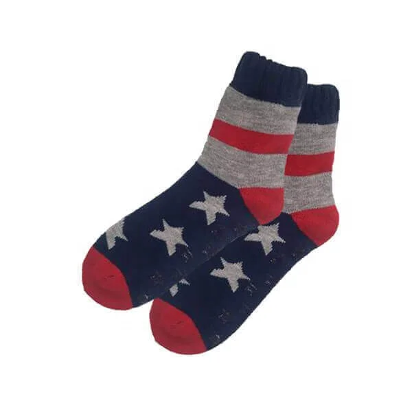 Womens Non Skid Cozy Thermal Slipper Socks with Grippers,American Flag Style