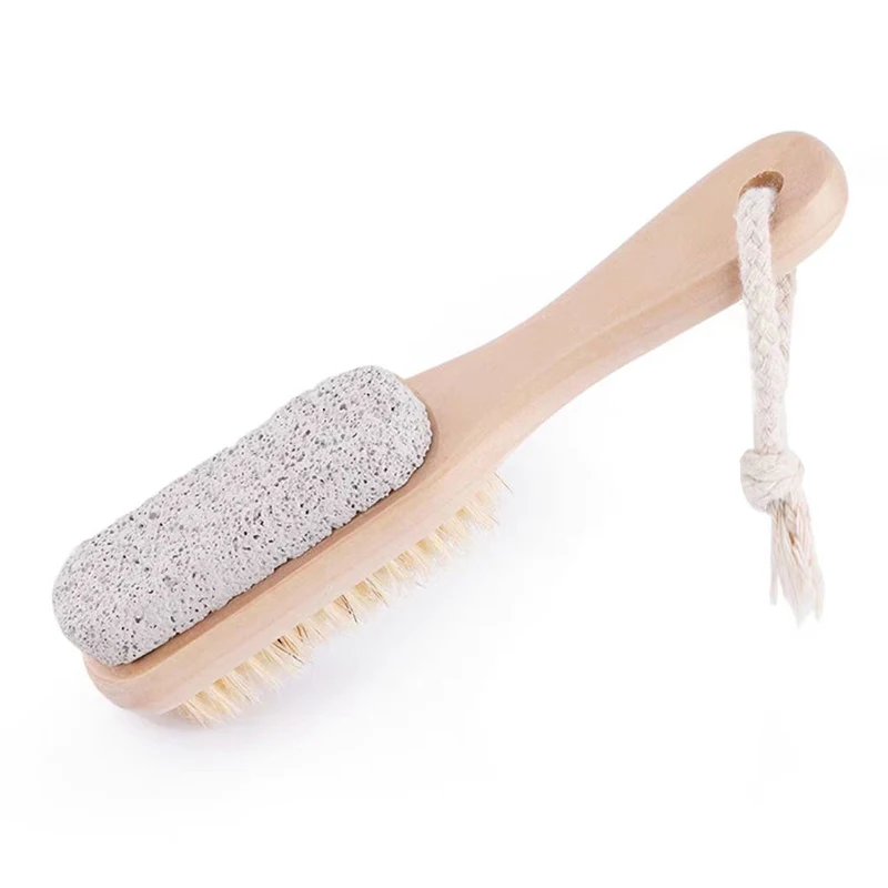 Wood handle double-sided pumice stone brush brown brush Exfoliating beauty foot brush
