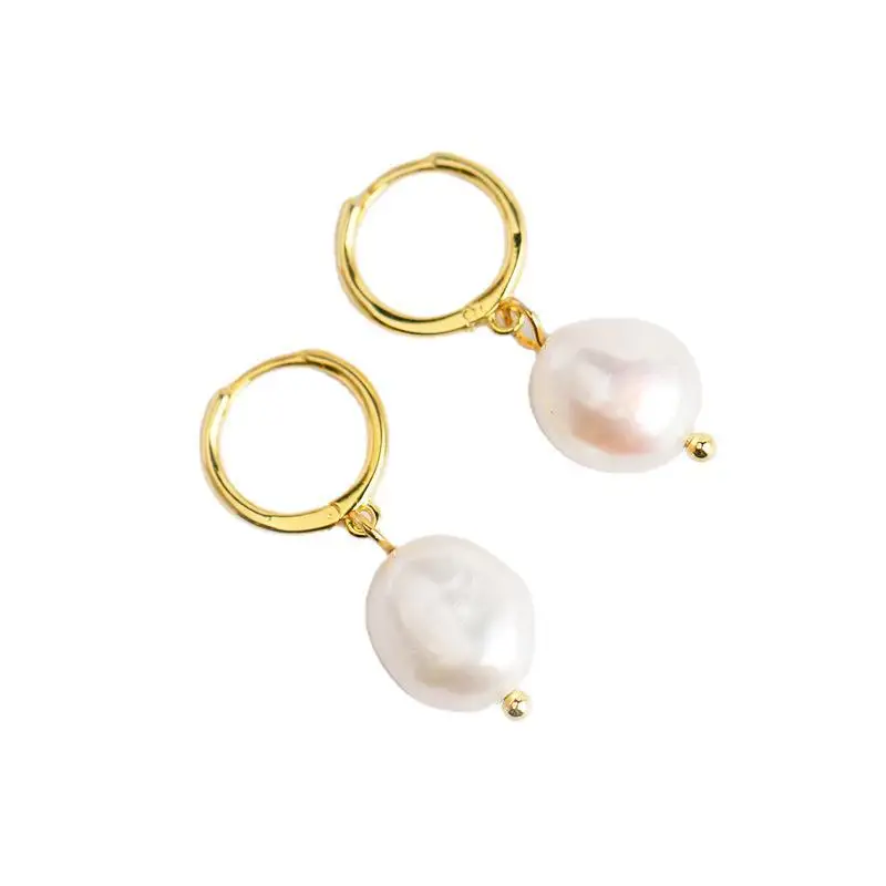 Natural freshwater pearl earring 925 sterling silver 18K pearl huggie drop earrings 2021