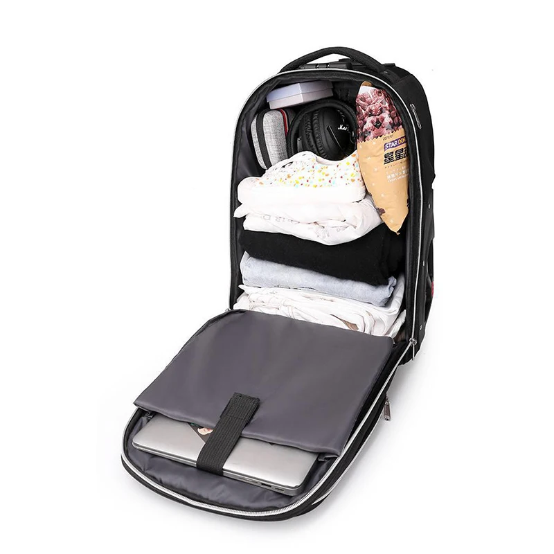 Custom Adult Rolling Backpack 2 Inline Big Wheels Wheeled Travel Backpack Trolley Suitcase Business Computer Bag Black