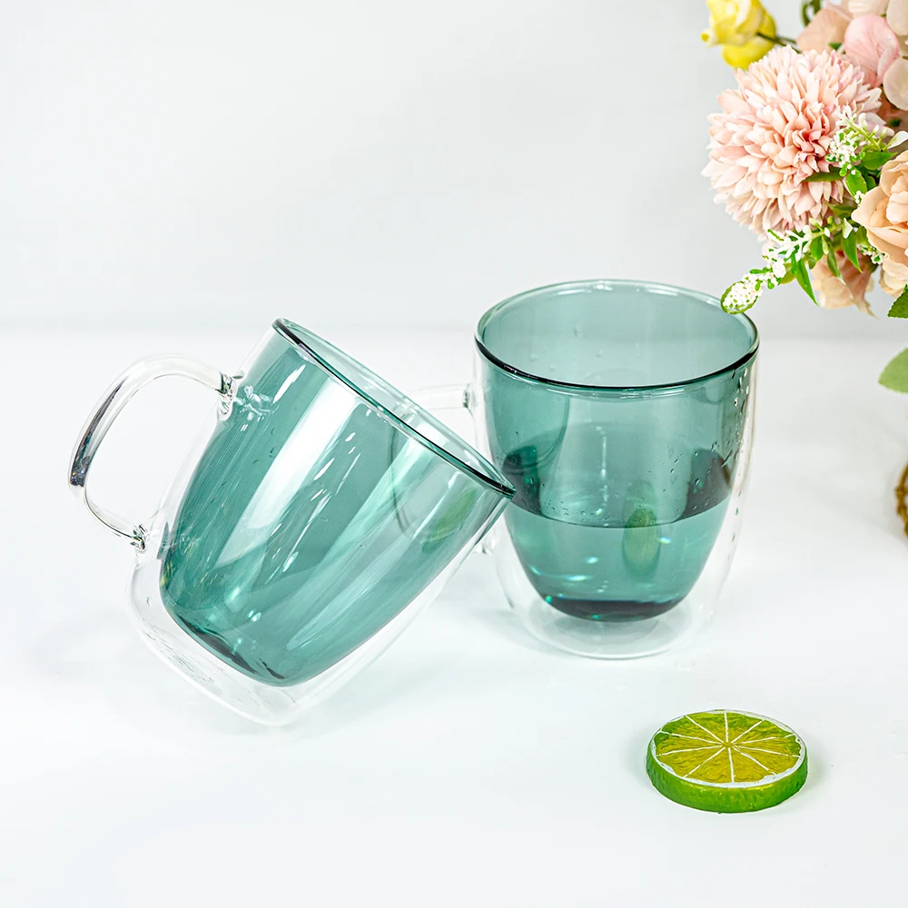 Double layer colored green high lead-free glass color glass creative coffee thermos mug Nordic fashion heat insulation mug