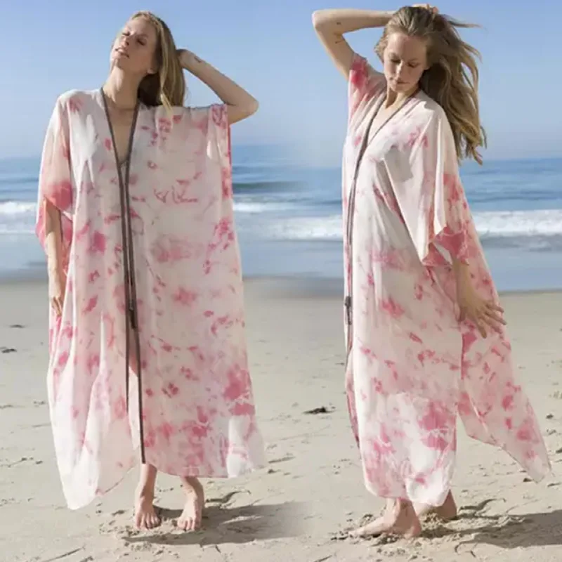 Wholesale Floral Printed Beach Cover Ups Suits Comfortable Beachwear Ladies Blouses And Tops  Dubai Arabic Evening Dresses