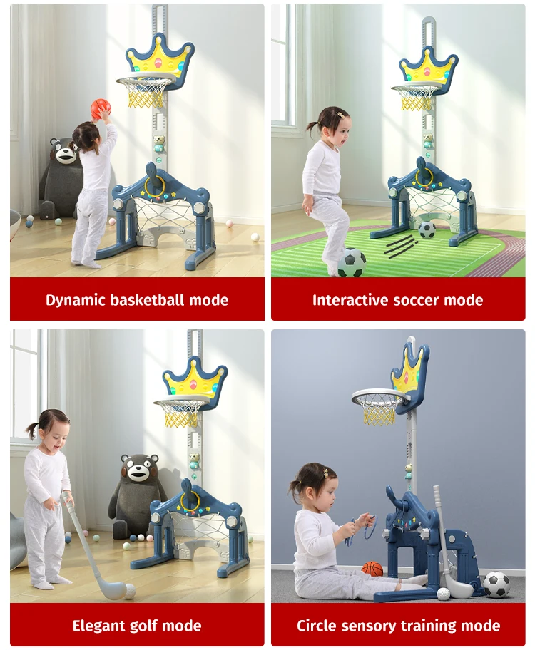 MIGO Bear Portable Children Mini Kids Basketball Goals Hoop Stand Adjustable Height Baby Play Indoor Basketball Hoop Outdoor Toy