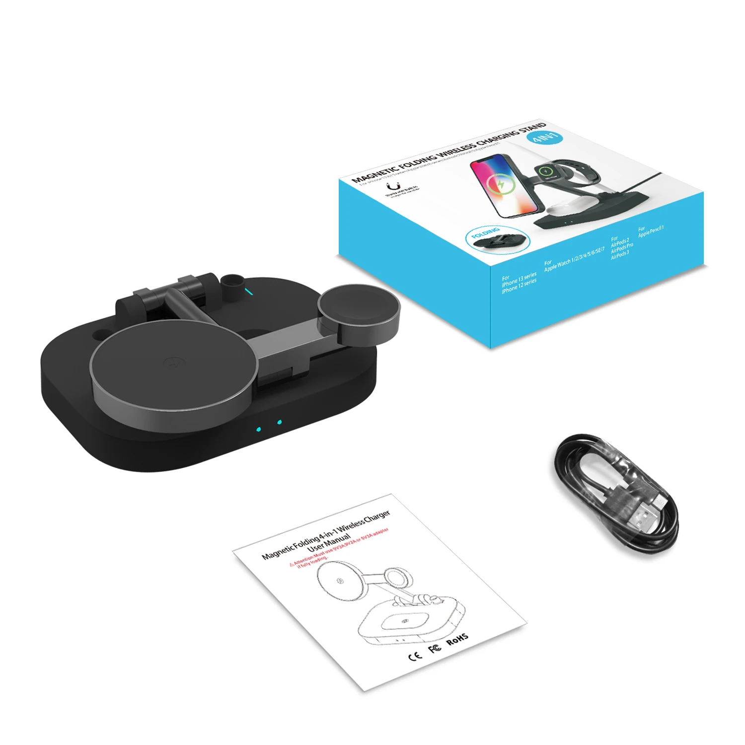 4 in 1 Fast Wireless Charger Magnetic Wireless Charging Station Compatible with iPhone iWatch  Airpods 2/Pro and Pencil 1nd d