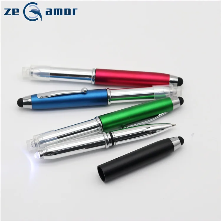 Zeamor lazer isik kalem 3 In 1 Multifunction Stylus Custom Logo torch metal flashlight light led pens
