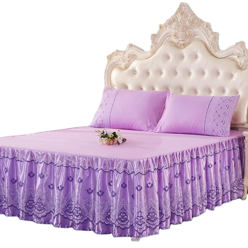 
Wholesale Hot Selling Solid Color Lace Cotton Home Bed Skirt  (1600215366039)