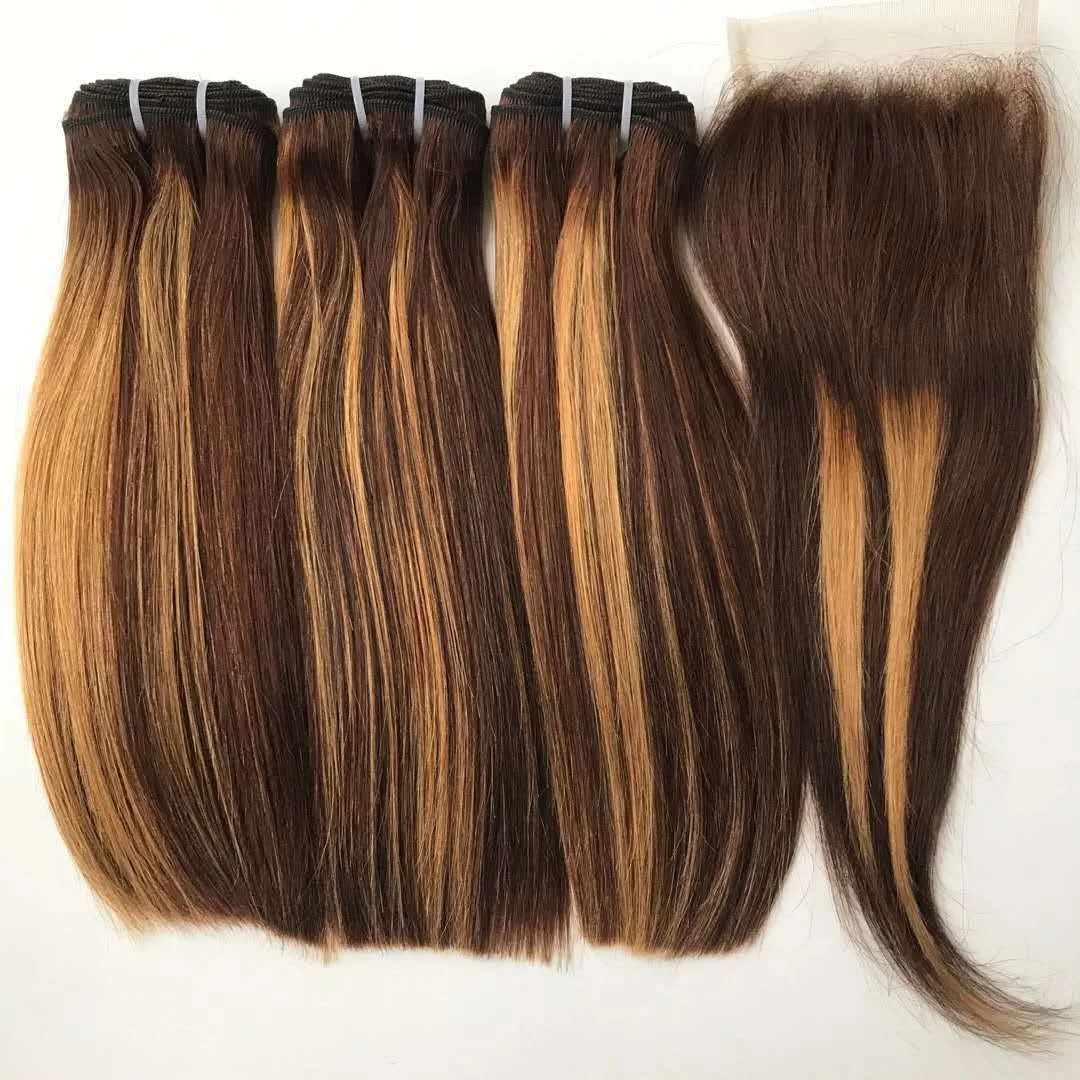 Highlight  Hair Bundles With Lace Closure Wholesale Price  Piano Color #4/27 Hair Bundles With Closure