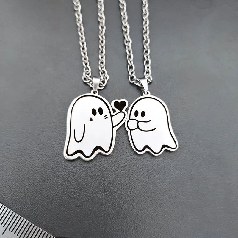 New Creative Stainless Steel White Hip Hop Girl Necklace Halloween Cartoon Ghost Pendant Necklace