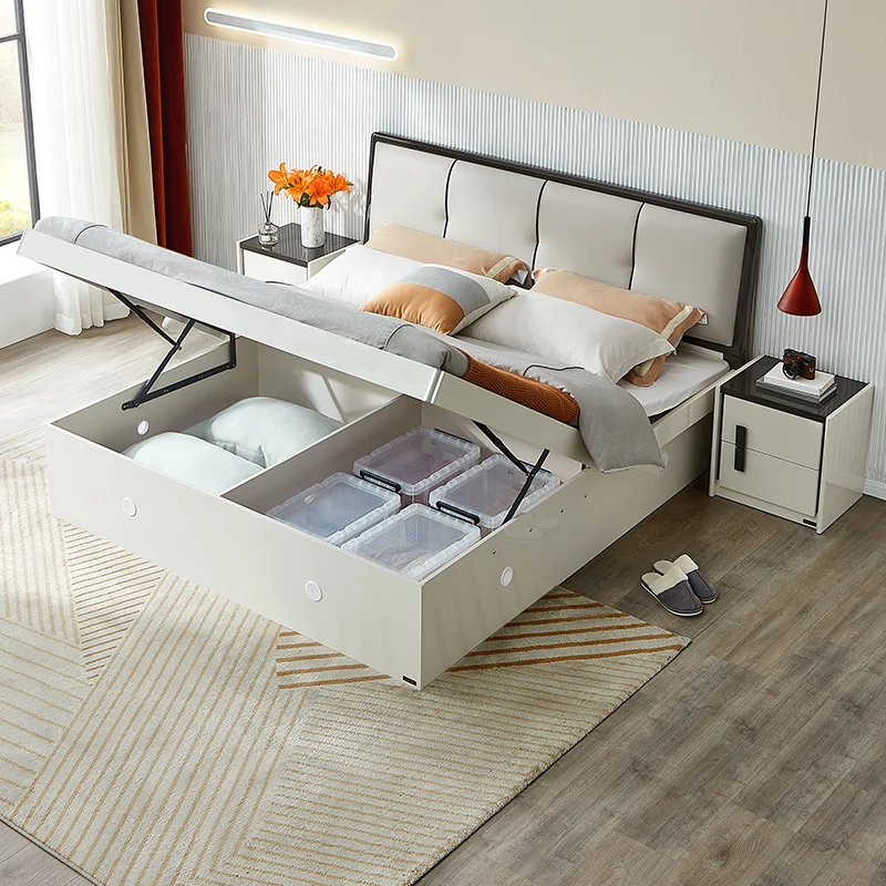 122702 Nordic multifunction bedroom furniture modern beds with storage drawers
