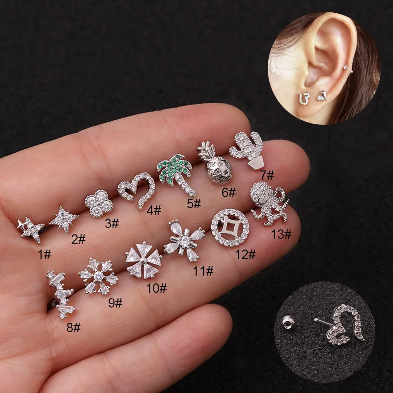 Safety Crewback CZ Piercing Jewelry Earrings Gold Stainless Steel Aretes Earings for Women