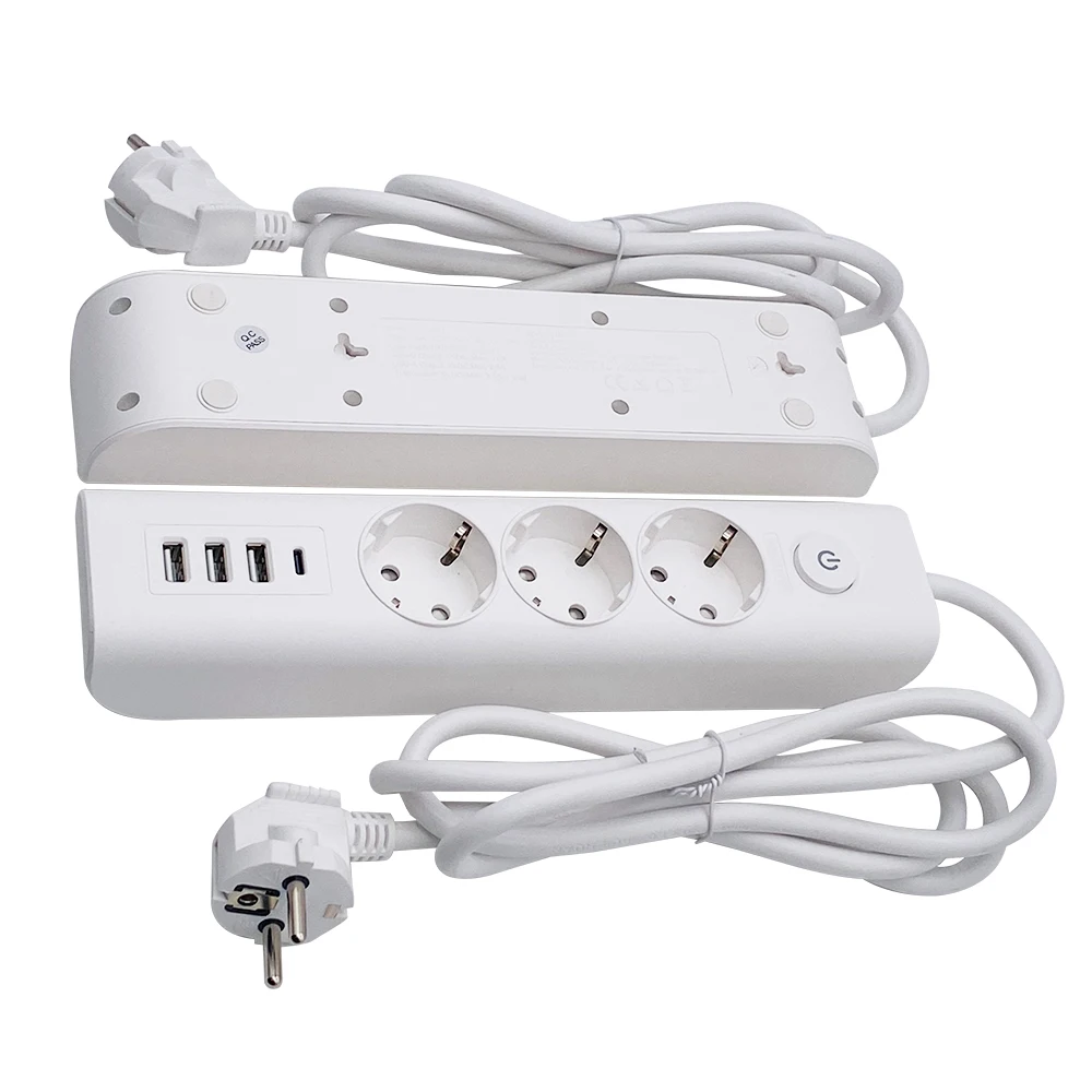 Universal 3 AC Outlets  Electrical Extension Socket EU Power Strips Cover With 1 Type-c And 3 USB Ports