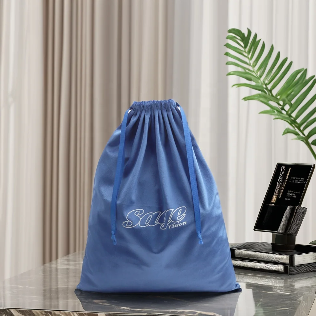 Custom Logo Printing Velvet Drawstring Shoe Clothes Shopping Bag Super Soft Flannel Wedding Gift Packing Dust Velvet Pouch Bag