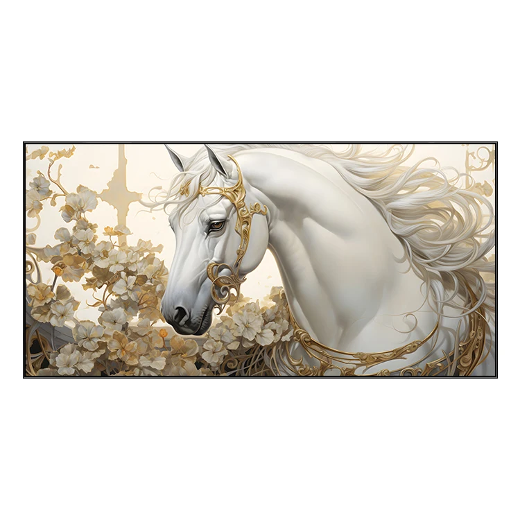 Wholesaleof animals modern decorative paintings luxurious white horse Canvas wall paintings framed Room decor for living rooms
