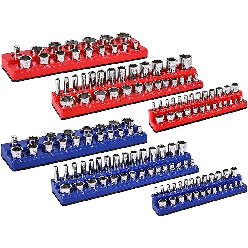1/4 3/8 1/2inch SAE and Metric Multi-Drive Magnetic Socket Tool Tray Organizer with Double Rows