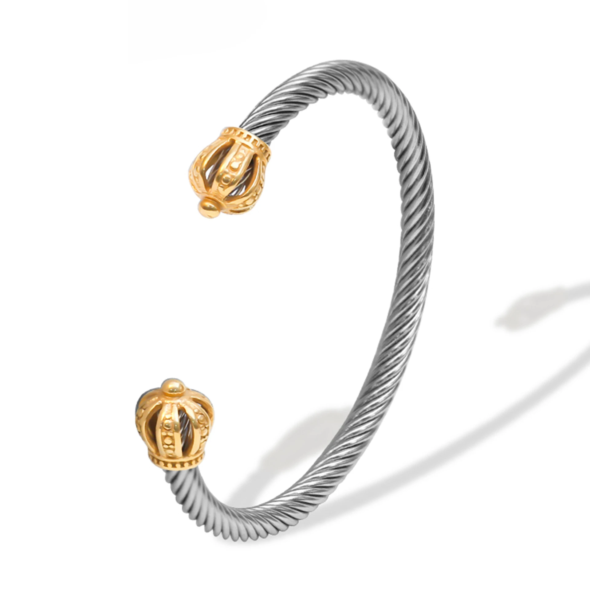 New Design 5mm Personalized C Shaped Open 18K Gold Plated Titanium Steel Crown Cuff Bracelet Bangles for Men and Women Jewelry