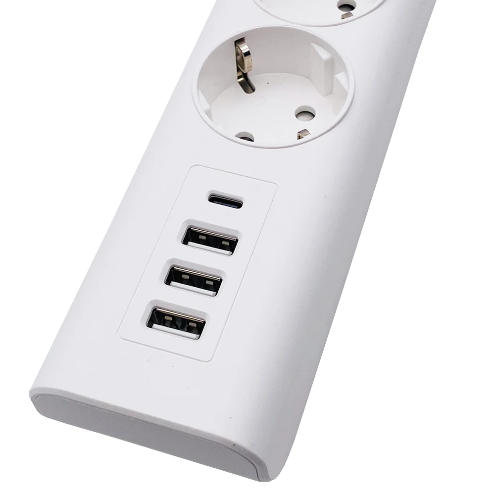 Universal 3 AC Outlets  Electrical Extension Socket EU Power Strips Cover With 1 Type-c And 3 USB Ports