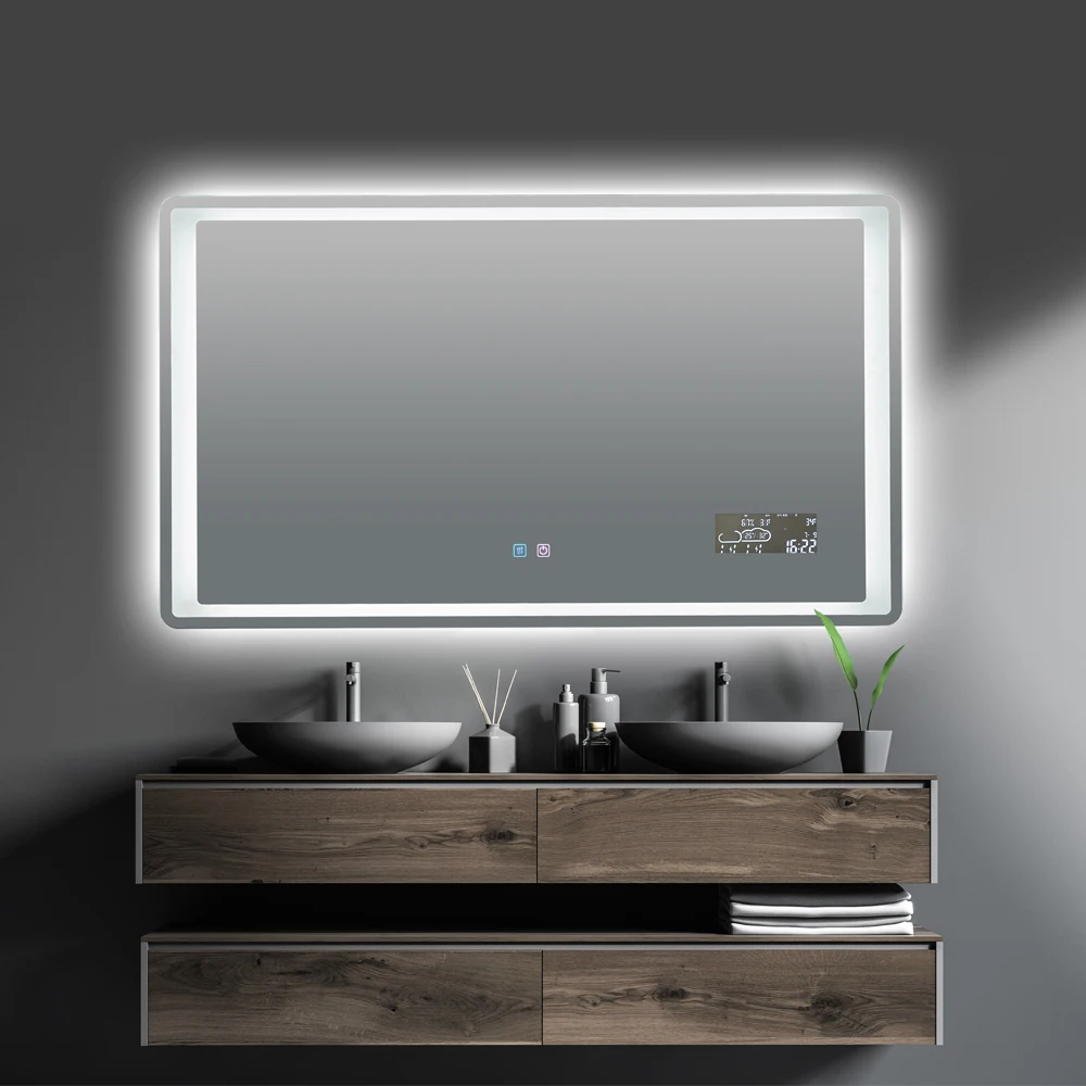 Wooden Framed Rectangular Design Wall Mounted Bathroom LED Mirrors