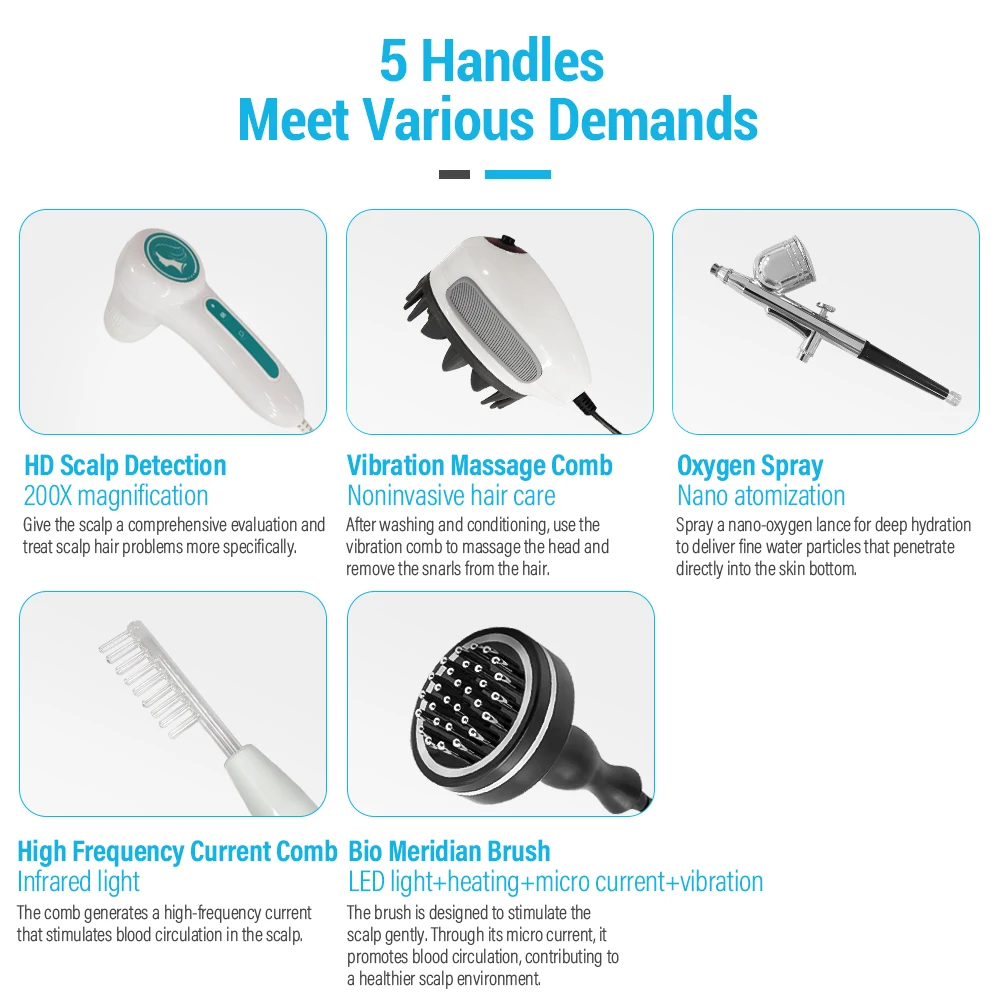 5 in 1 high frequency scalp massage comb / hair regrowth sprayer / scalp care bio brush hair scalp analysis machine