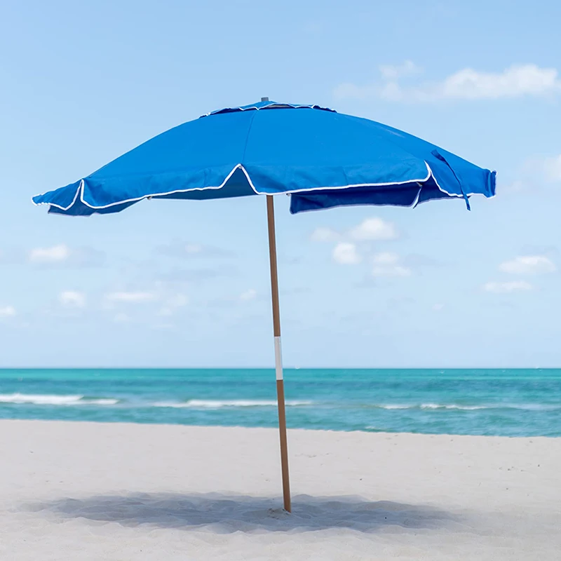 High Quality Custom Commercial Promotional Beach Umbrella Modern Design Waterproof Wooden Pole Sun Parasol for Travel Adults