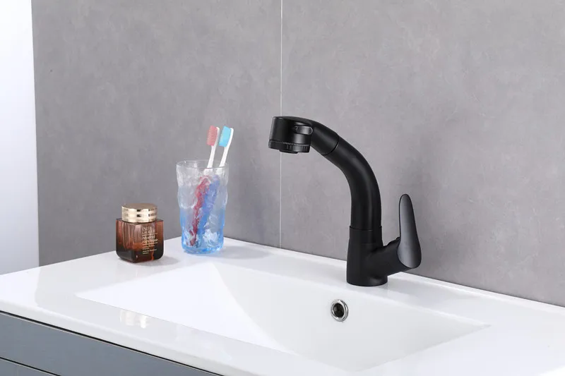 Black pull hot and cold water faucet Ceramic Modern modern kitchen faucet Kitchen mixer faucet High quality