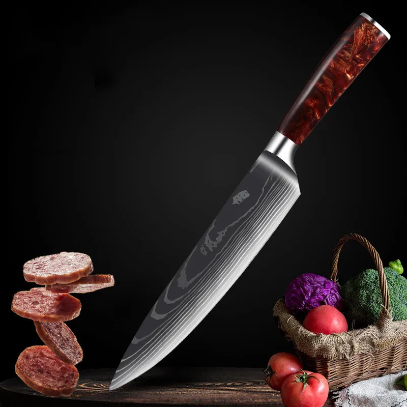 8/9/10 piece set resin handle chef cleaver messer kchenmesser kitchen knife   Stainless steel knifeDamascus Pattern knife set