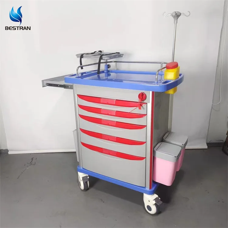 BT-EY001B Cheap Hospital resuscitation Crash Cart Medical Emergency Trolley with 5 drawers price