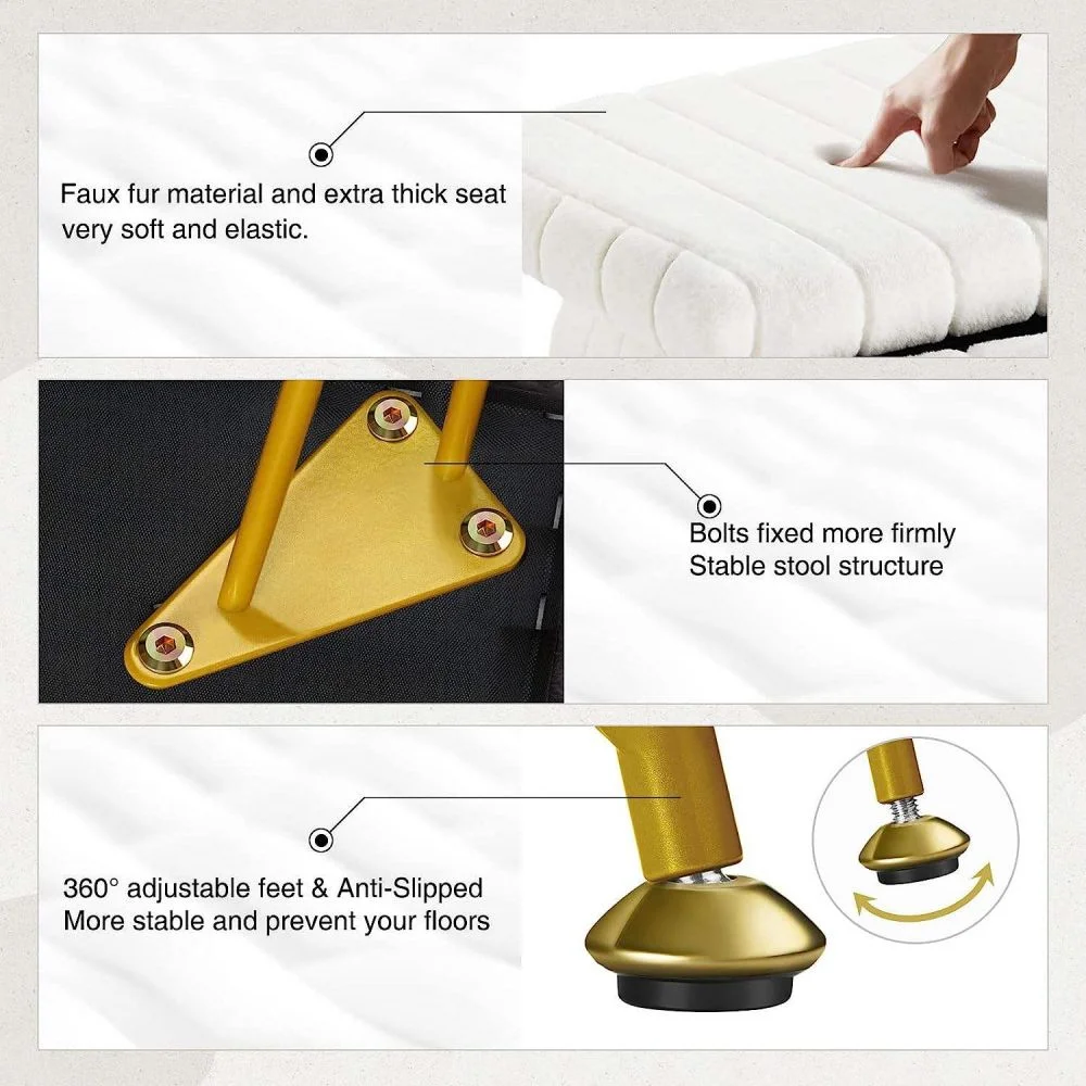 Wholesale  Home Furniture Wooden Stool Chair Pouf Round Seat Footstool white Velvet Ottoman