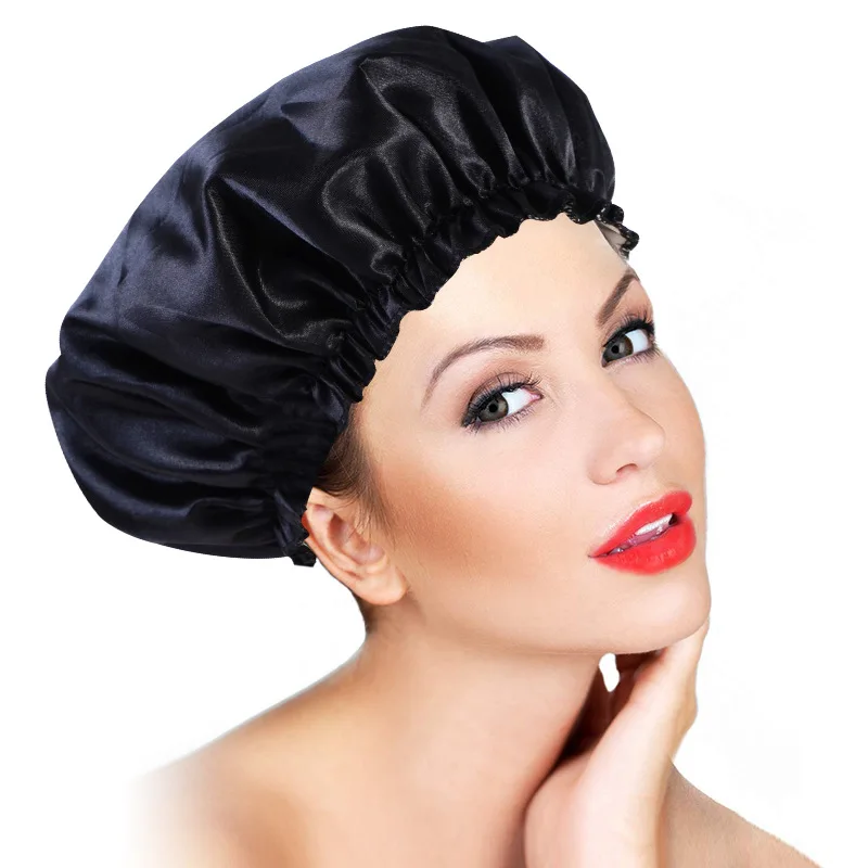 Большие шапочки для душа для женщин, многоразовая двухслойная Водонепроницаемая Атласная шапочка для душа с длинными волосами
