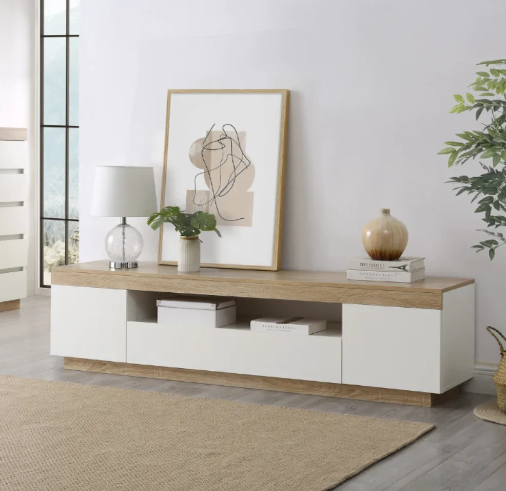 Nordic tv stands wood grain melamine lamination MDF beech white tv cabinet for living room/bedroom