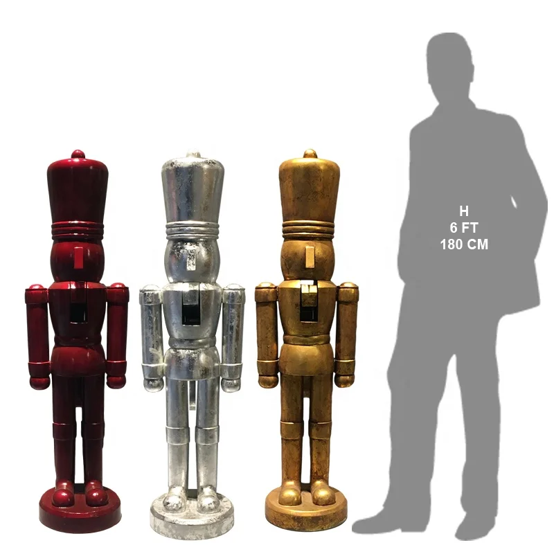 55inch 6ft 180cm Large Life Size Polyresin Outdoor Red Golden White Color Christmas Modern Cascanueces Resin Nutcrackers Soldier