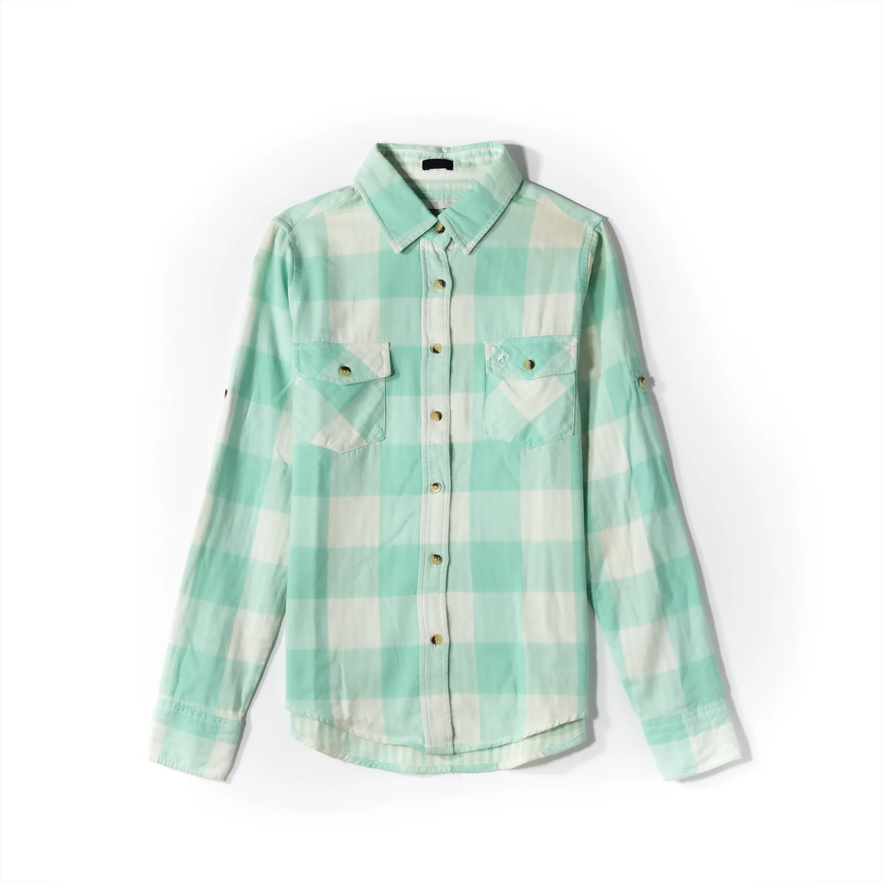 Stylish fashion beautiful green white checked very suitable for young girls trending flannel casual plaid checked cotton shirts