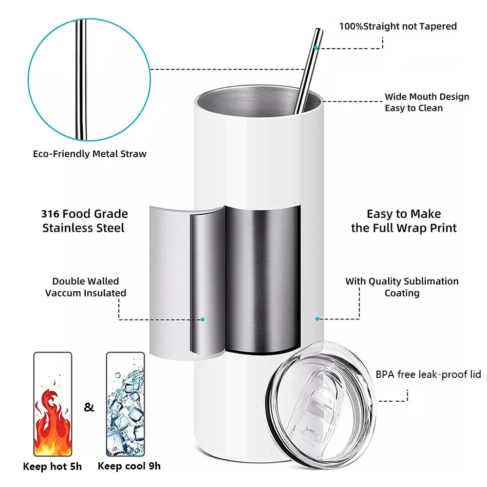 316 Stainless Steel Double Walled Vacuum Insulated Tumbler USA Warehouse Free Shipping Sublimation Blanks Tumblers With Straw