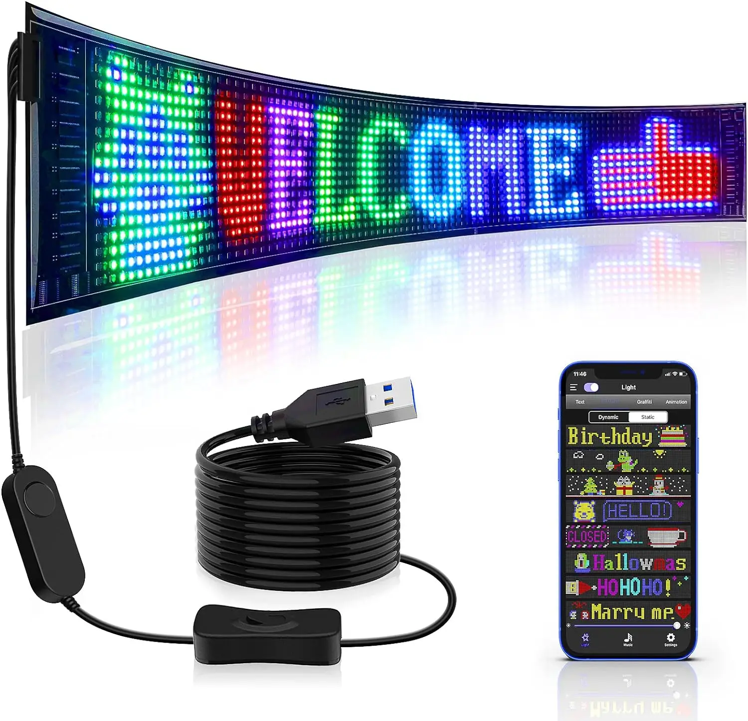 USB программируемая светодиодная Пиксельная матрица мягкий экран светодиодный