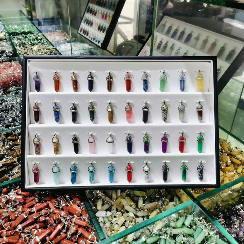 Wholesale bulk silver natural crystal stone point healing bullet quartz jewelry hexagon pendant necklace