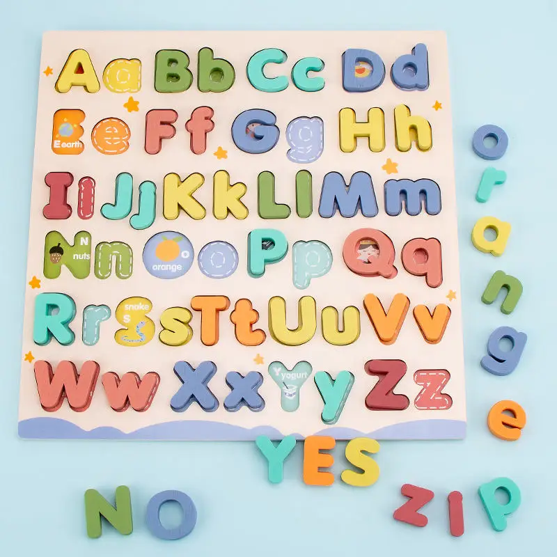 Children Wood Kids Alphabet Letter ABCD 3D Jigsaw Puzzle Board Games Preschool Baby Montessori Early Educational Learning Toys