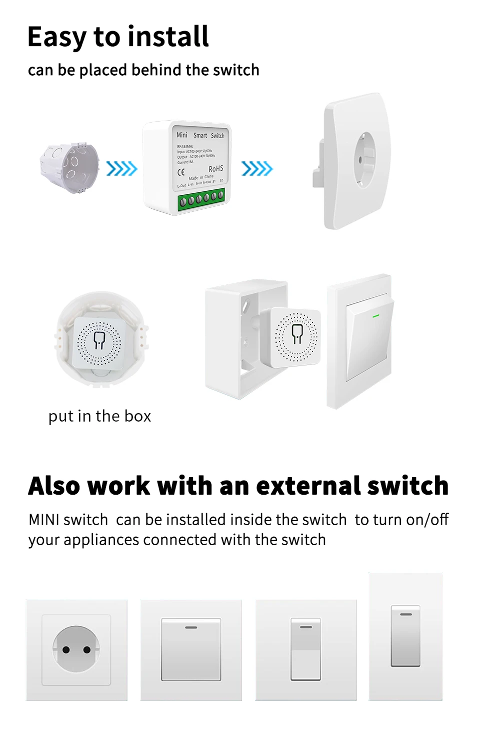 2022 Newest 16A 433Mhz Wireless Kinetic Energy Switch 2 way Push Button Waterproof Light Switch Remote Controller Wall Switch