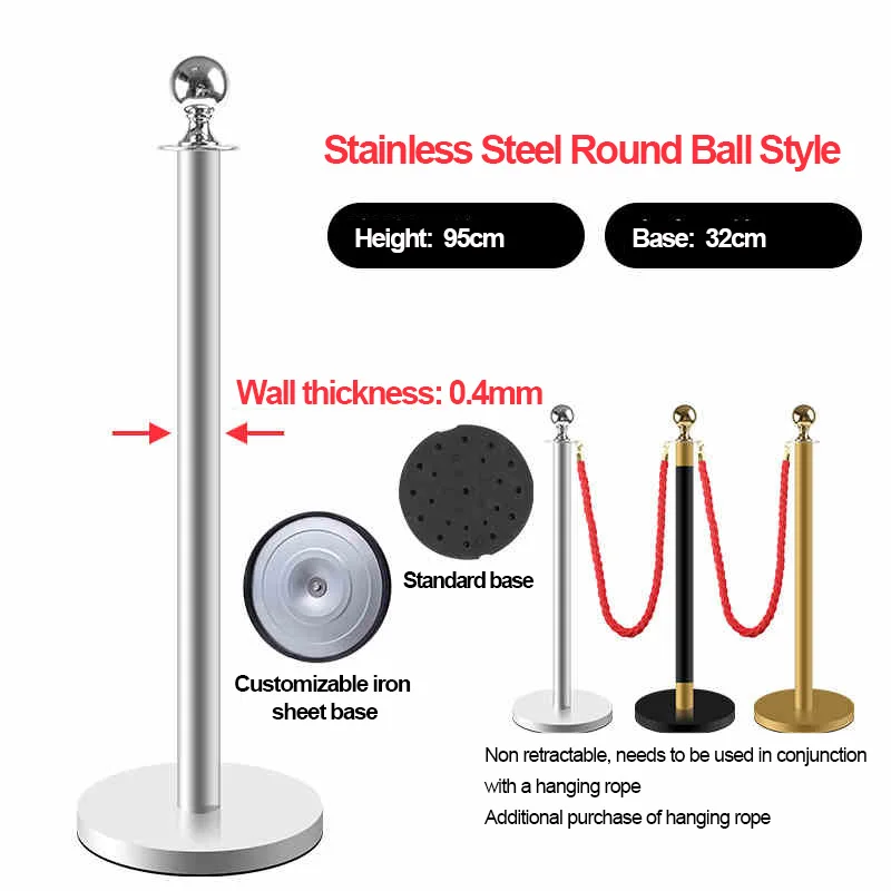 Red Rope Stainless Steel Gold Stanchion with Ball Top Red Crowd Control Barrier