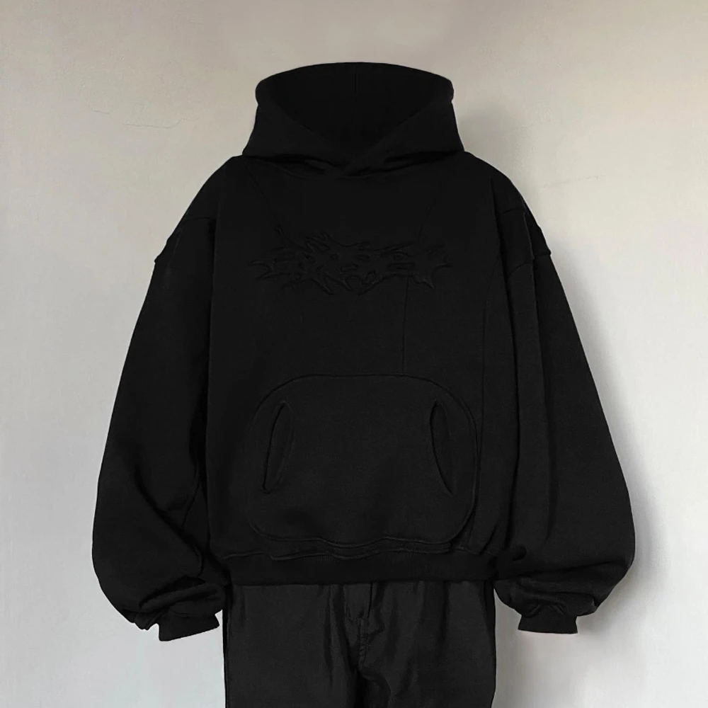 Custom striped line stitching vintage men custom logo hoodie sweatshirt applique embroidery distressed premium hoodie for men