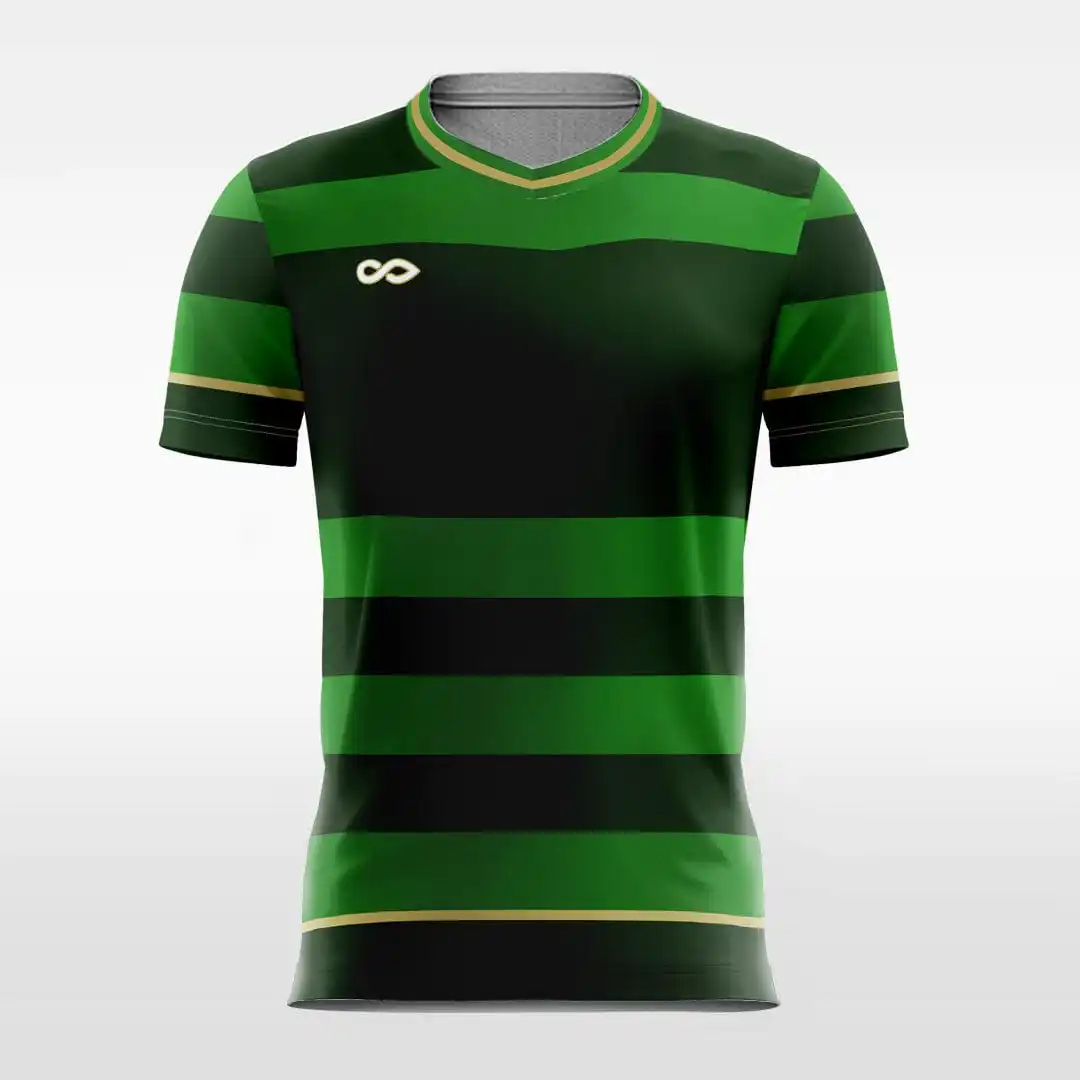 High Quality Black Green Any Colour Stripe Jersey Uniform100% Polyester Club Soccer Uniform Football Shirts