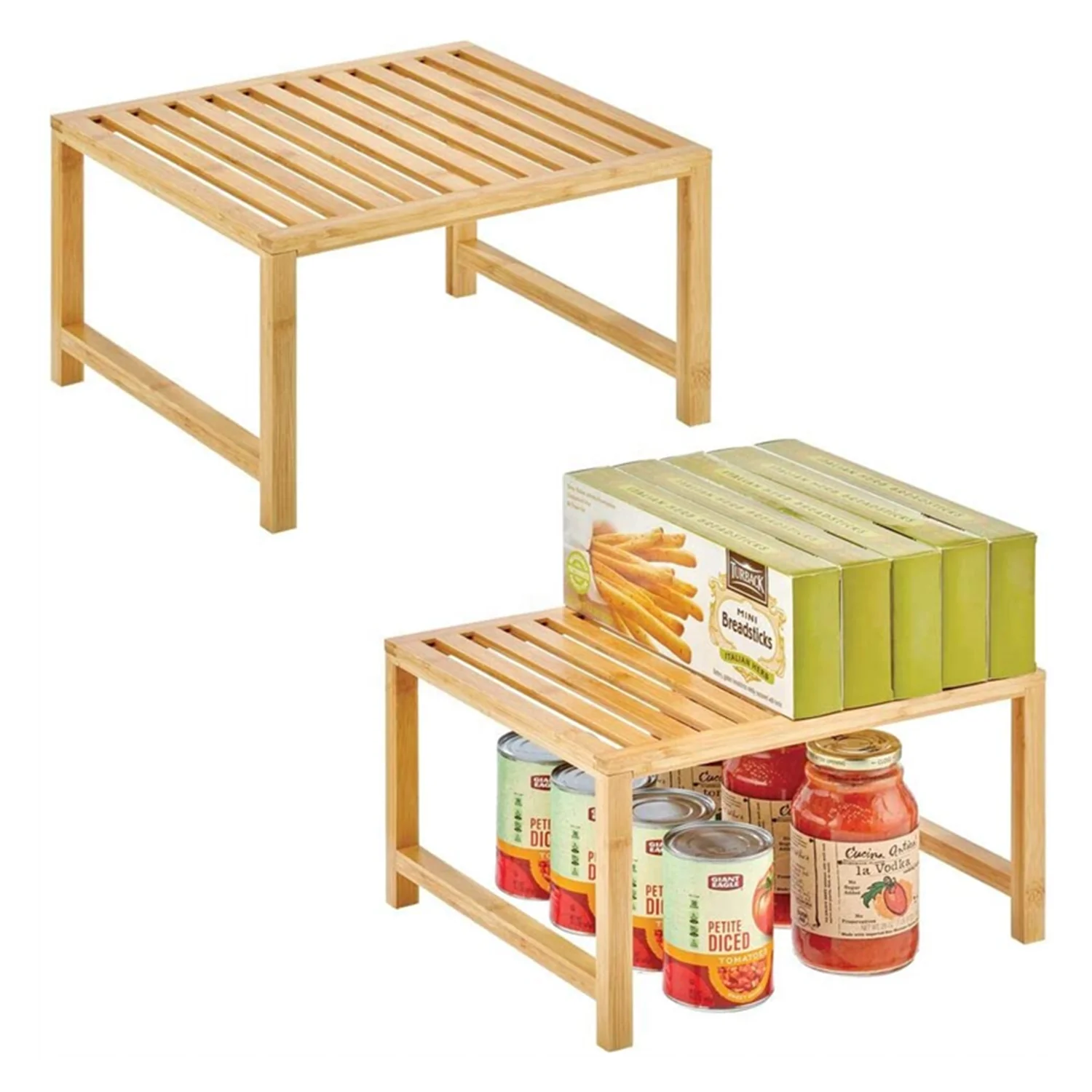 2 пары в упаковке натурального бамбука под кабинет штабелируемый стеллаж для хранения продуктов питания и кухонный органайзер для столешниц для ванных комнат