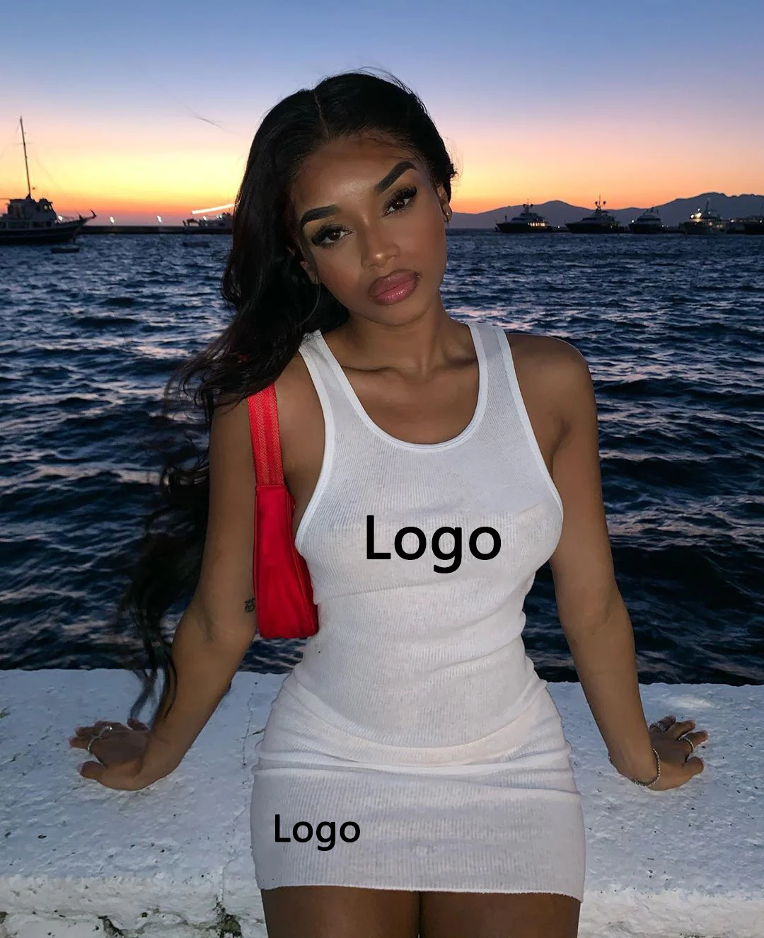 OLAF Trend Fashion Casual Sports Print Tank Top Dress Sexy Solid Color Beautiful Dress For Young Ladies