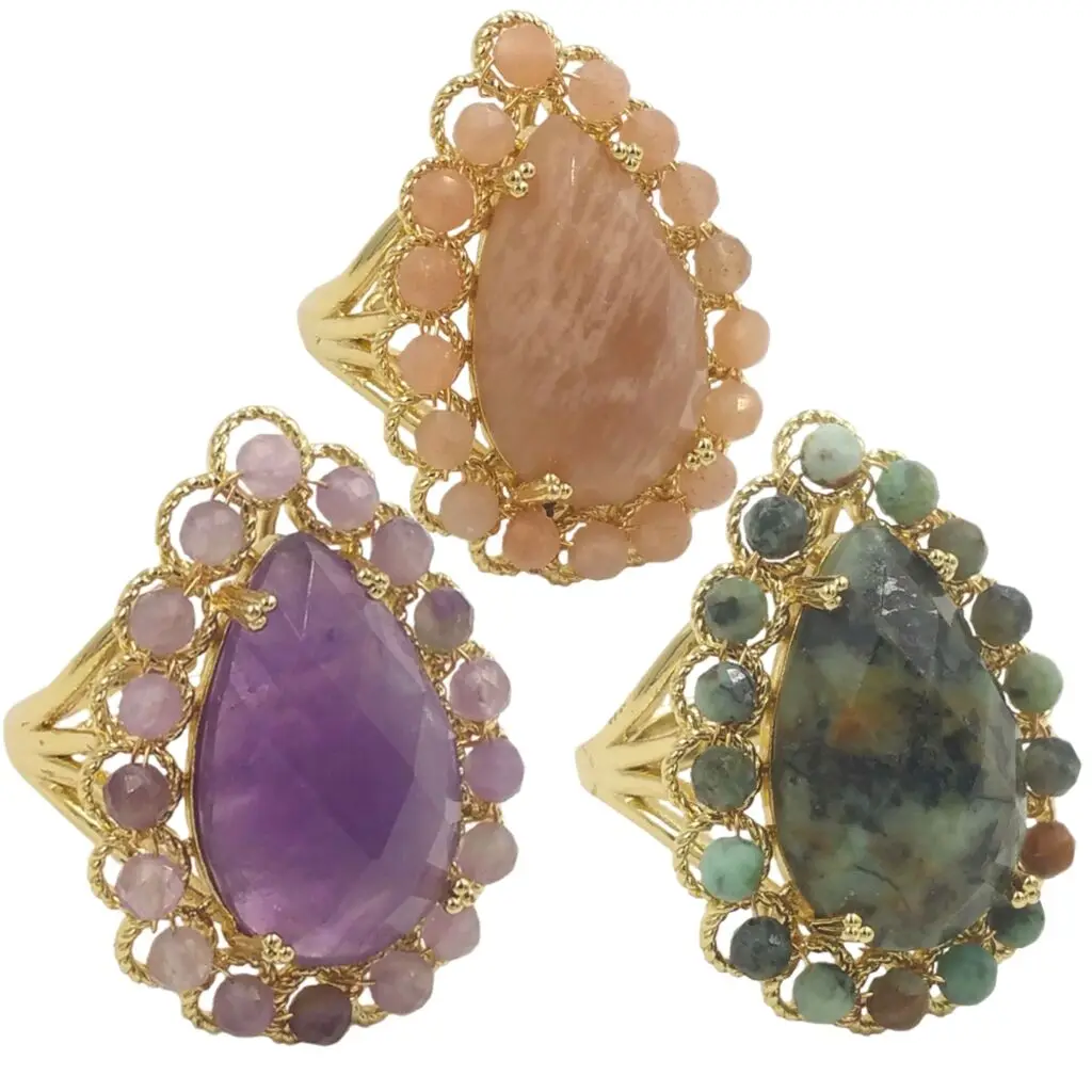 Hot Selling Design Natural Stone Water Drop Winding Ring Light Luxury Niche Design Jewelry As A Fashionable Gift For Women Girls