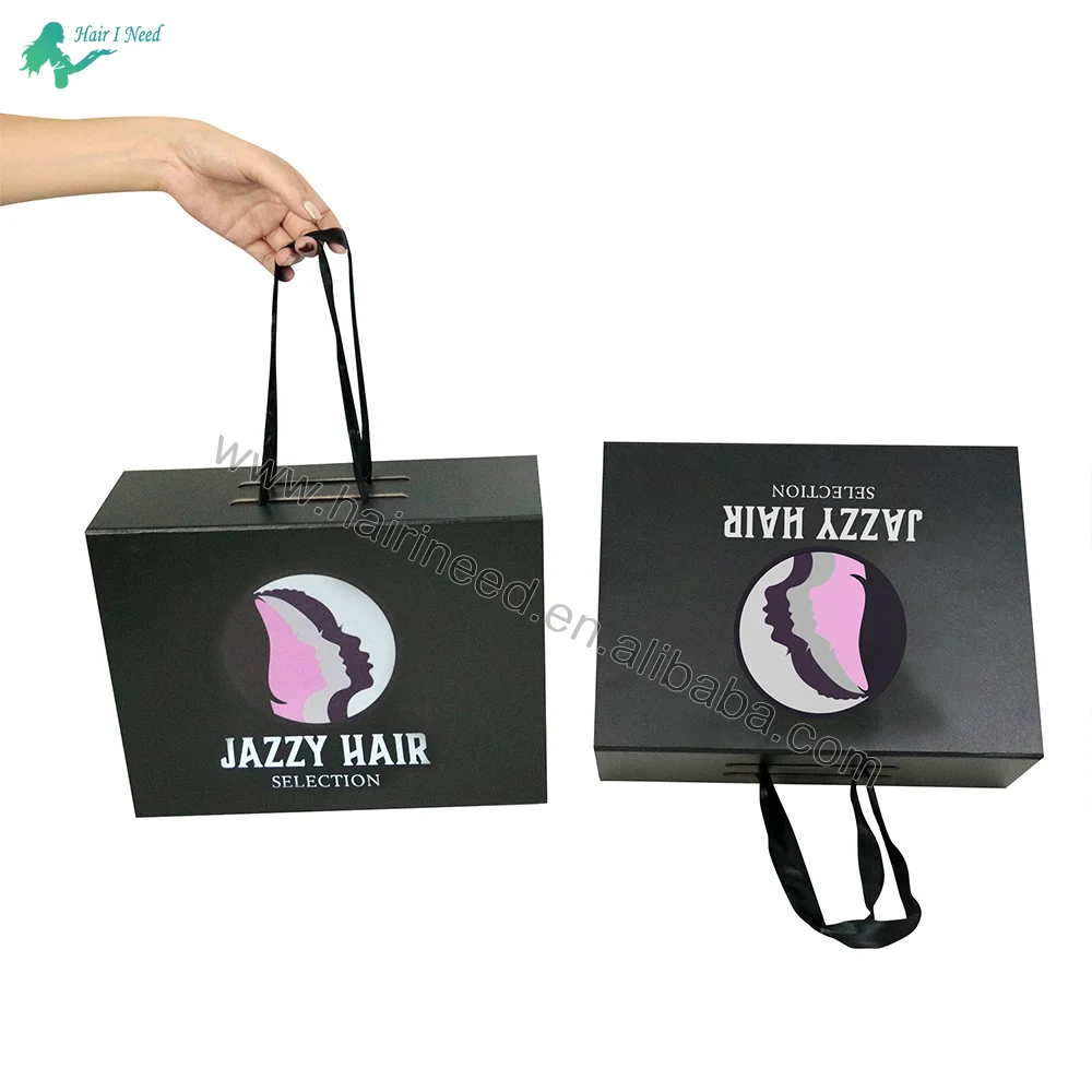 wig boxes custom logo packaging Customized Folding Paper Box Luxury Magnetic Gift Boxes with Ribbon Handle for Small Business