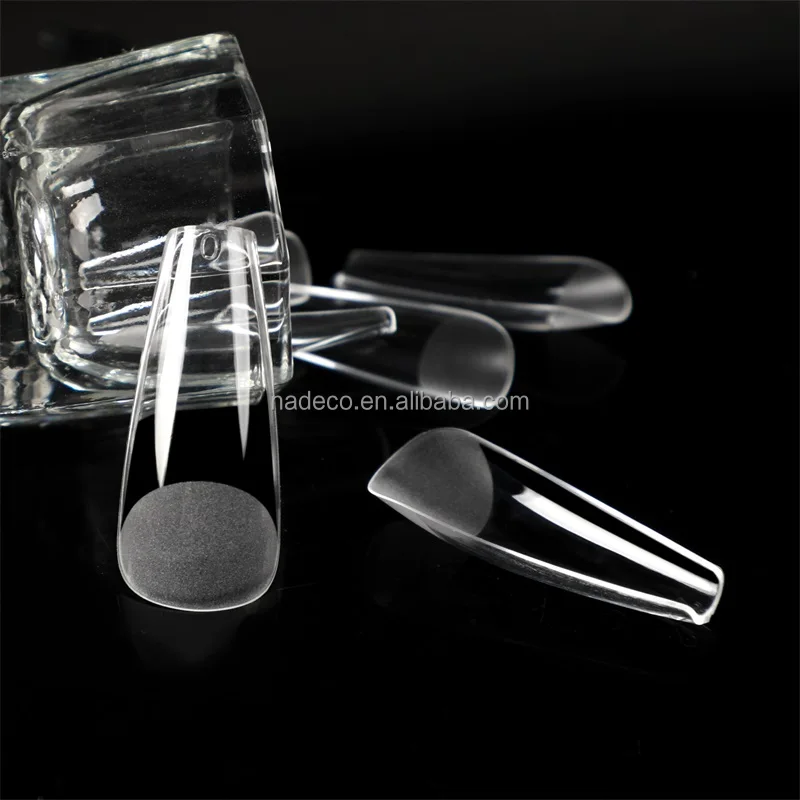 Nadeco Etch Gel Nail Tips Long Coffin Shape French Ballerina Fingernail Art Press On Style Box Package
