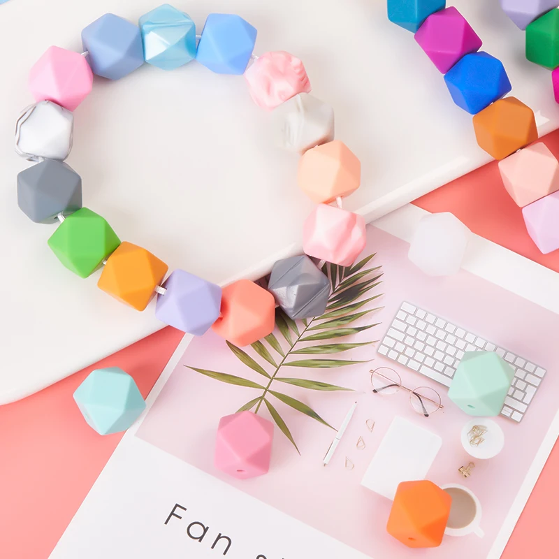 Hot selling cheap unique item Eco-friendly durable custom 17mm silicone hexagon beads jewelry bead DIY necklaces