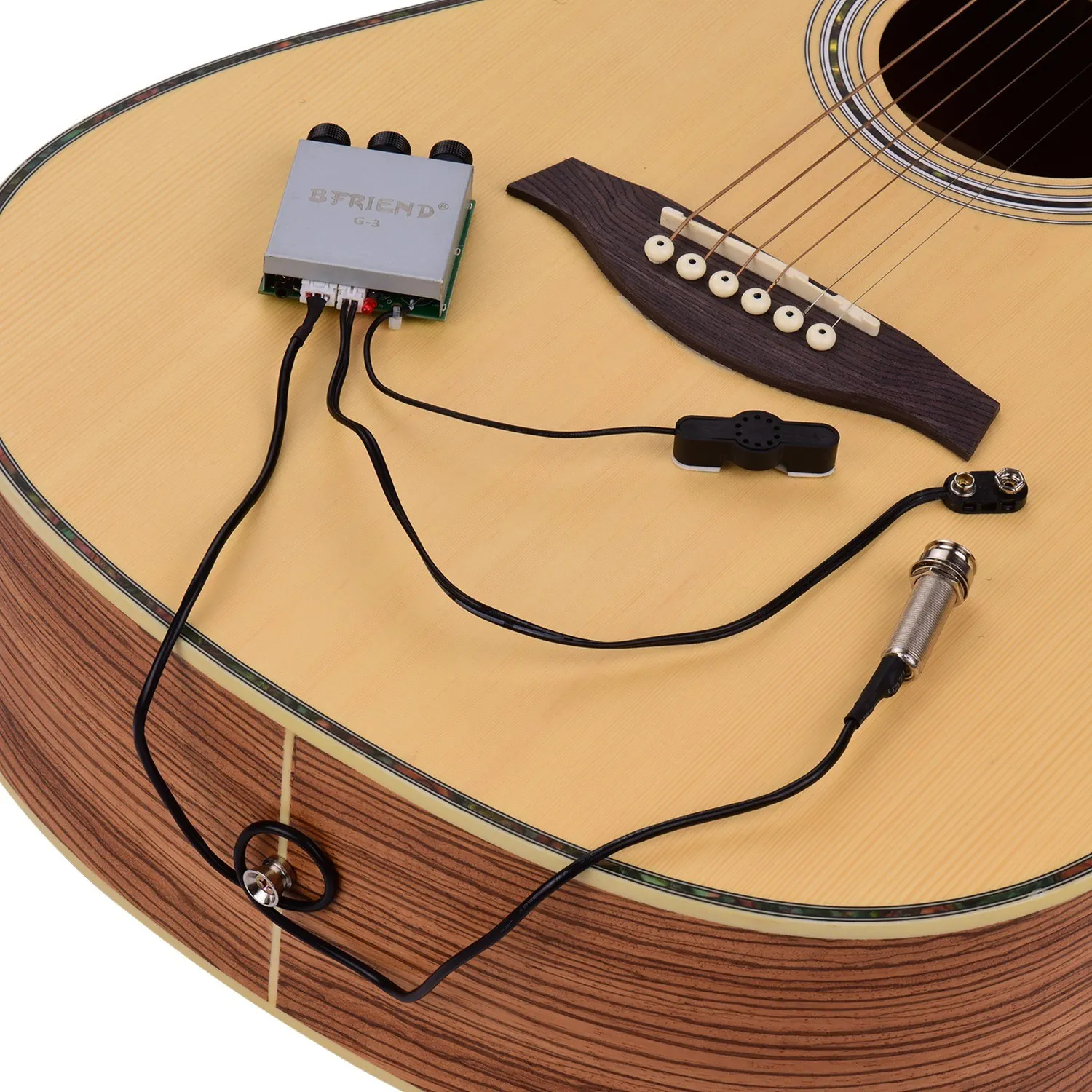 Acoustic Folk Classic Guitar Piezo Pickup Preamp Microphone Pickup Double Pick-up System with Microphone Volume Guitar Volume &