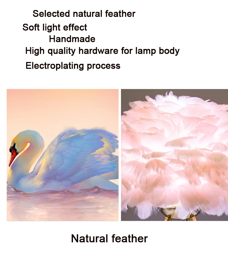 Goose Feather Bedside Table Lamp LED Electric 12 Metal Giftgirlsle Elegant Romantic Bedroom Warm Decoration Wedding Round Golden