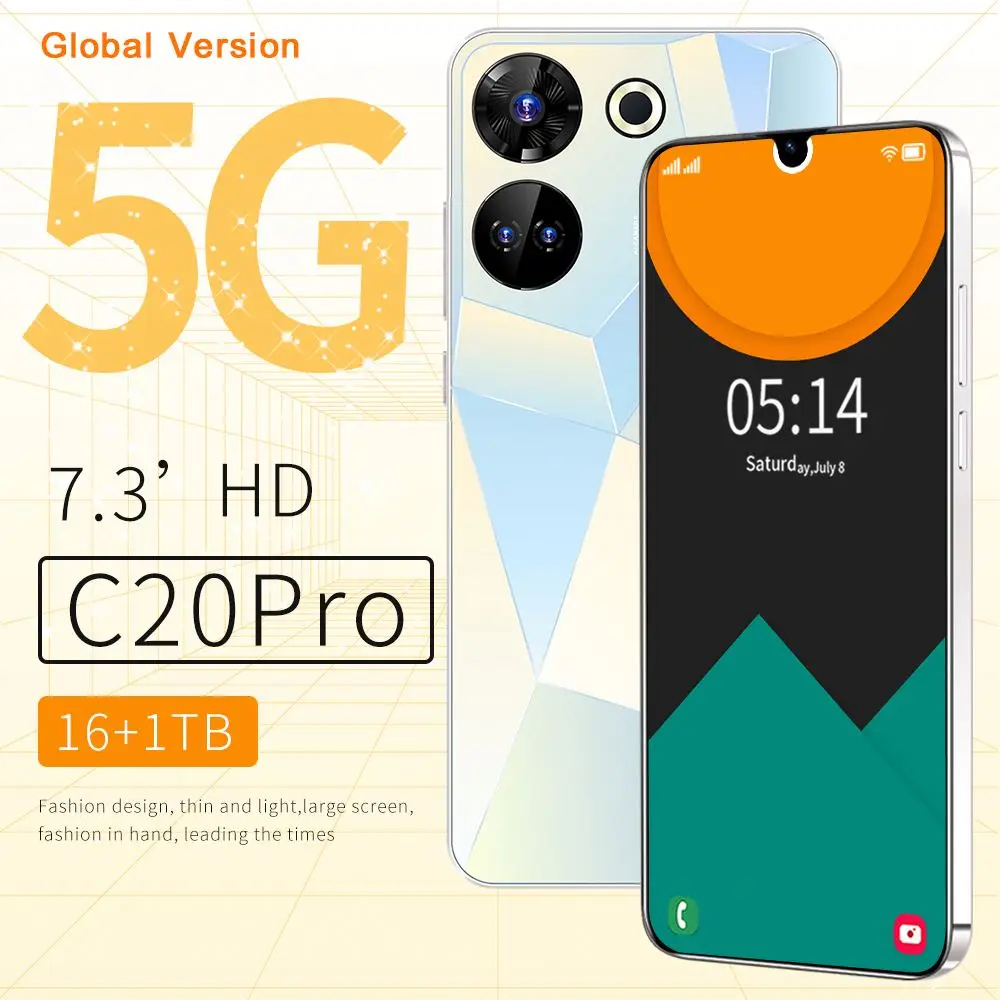 5G Smartphone C20  Pro 6.8 inch Full Screen 16+512GB Android Mobile Phones With Face ID Original Unlocked Cell Phone